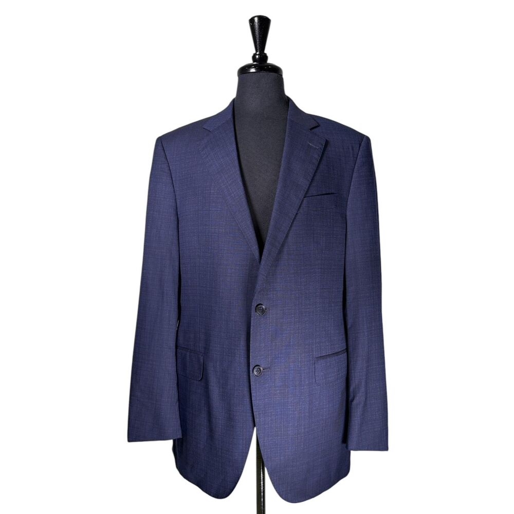 Peter Millar Mens 40L Blue Check 100% Wool Blazer Sport Coat 2 Button Jacket